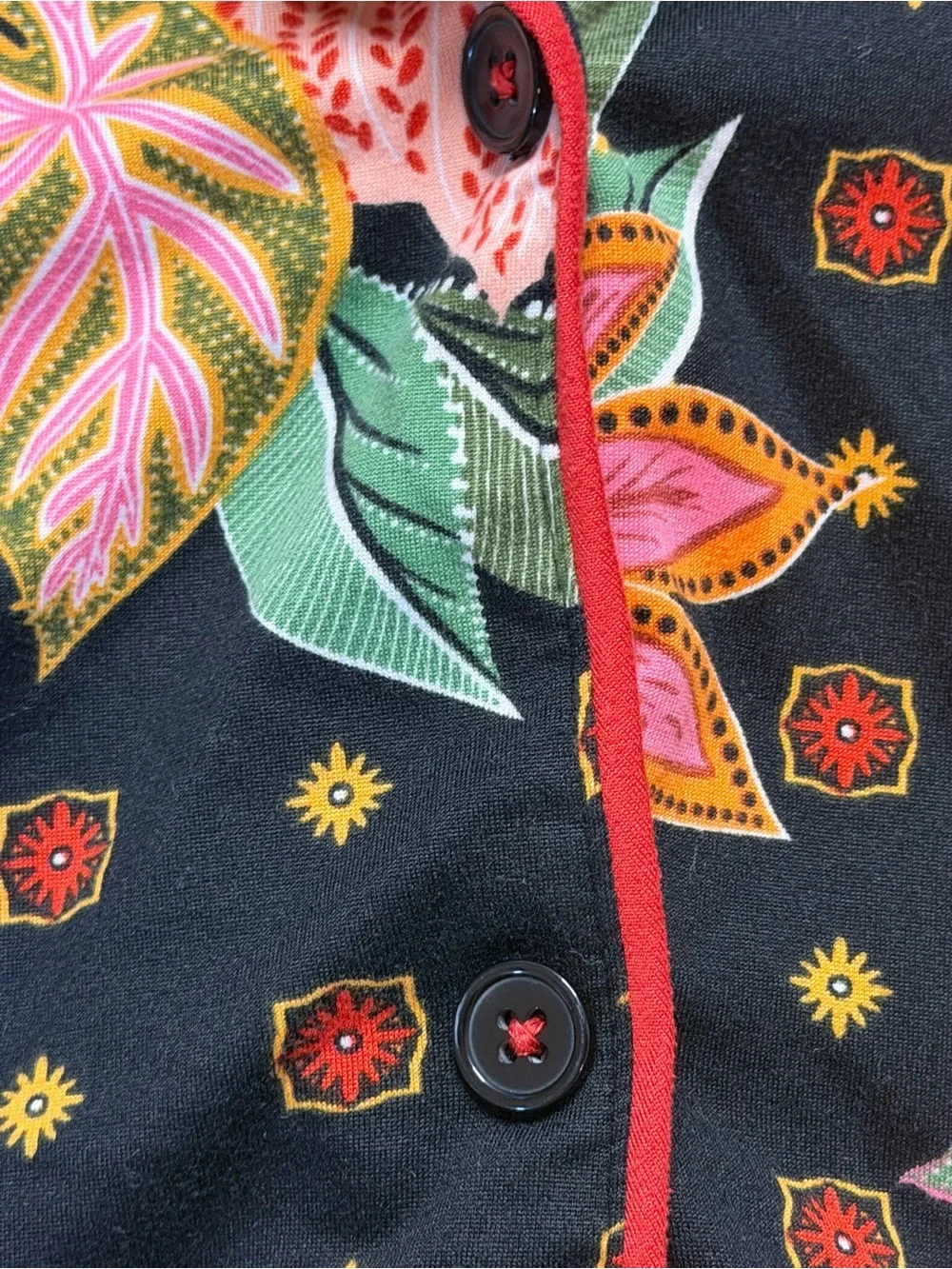 Room Service Floral Tiger Print Pajama Set Women’s XXL Black Button Front Lounge